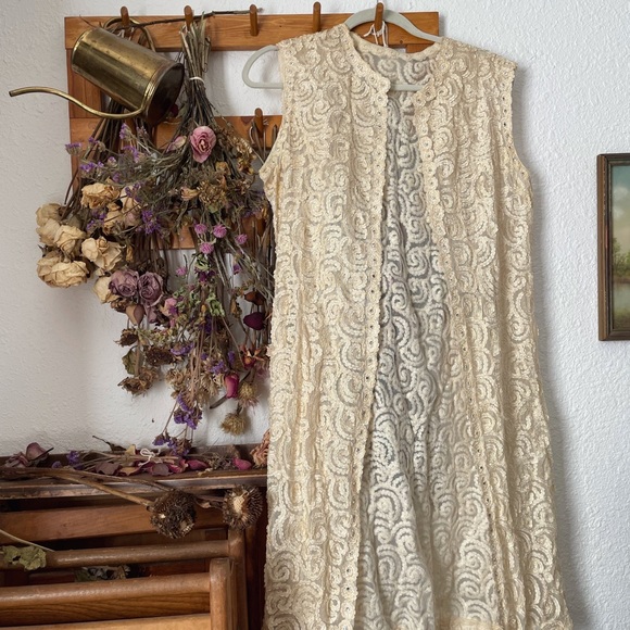 Jackets & Blazers - Vintage Cream Long Vest with Embellishments